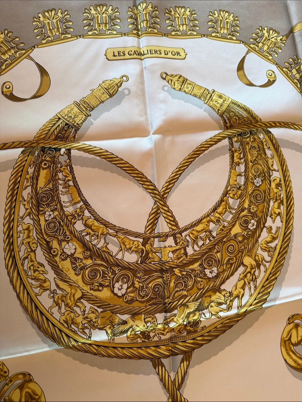 Hermes Gold and Cream Silk Scarf